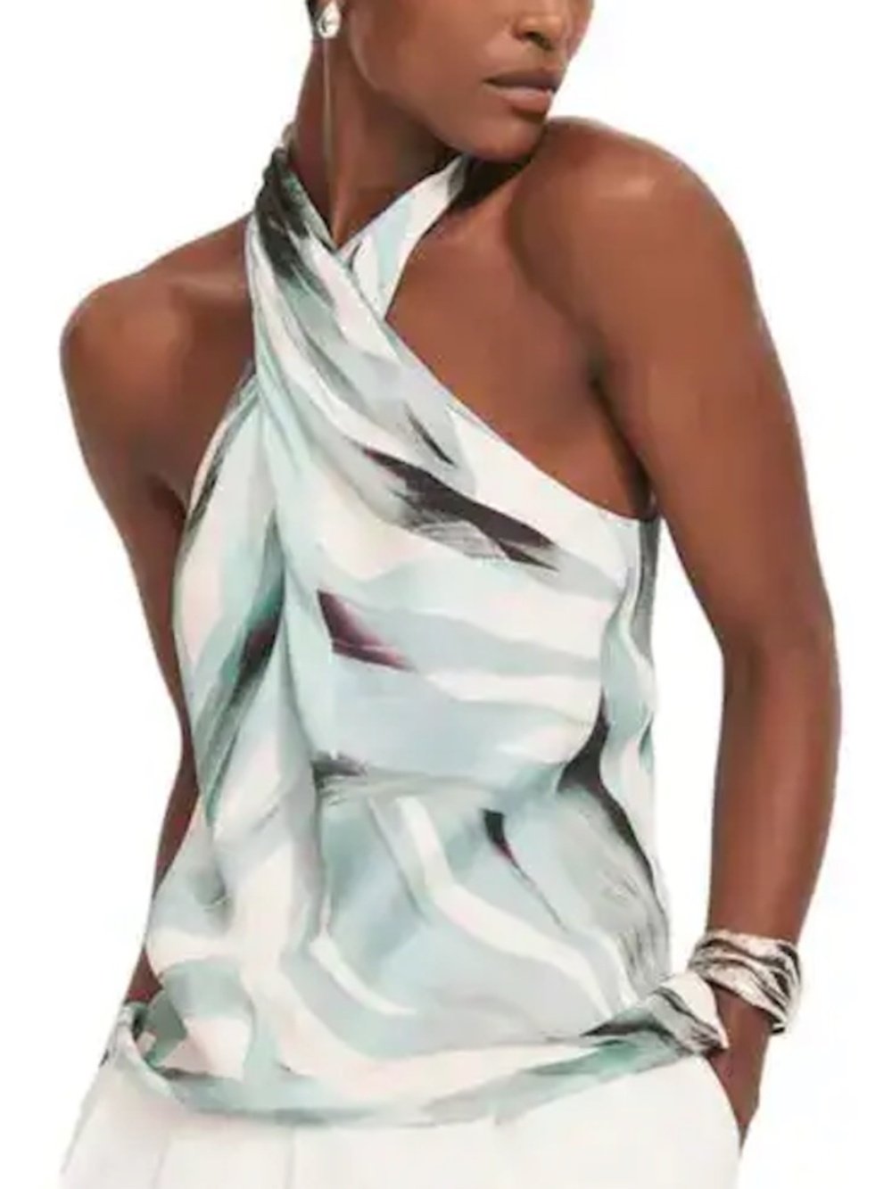 Mint Velvet Printed Satin Halter Top in Size 2